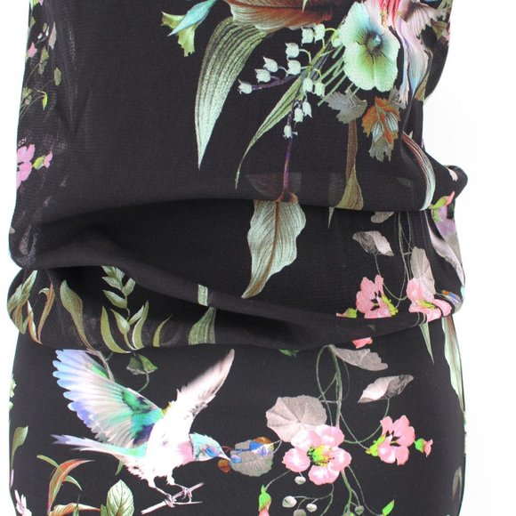 FUZZI Black Floral Sheath Dress Sleeveless Crepe Blouson Knee Length XS NEW JPG - Picture 5 of 8